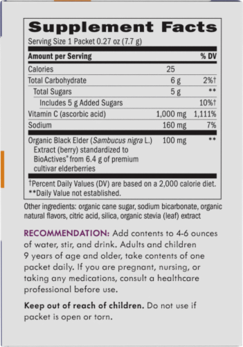 Nature's Way Sambucus® Vitamin C Fizzy Elderberry Dietary Supplement Drink Mix Packets Perspective: right