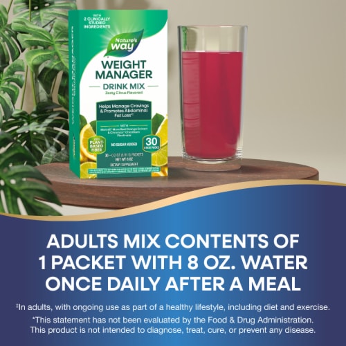 Nature's Way Weight Manager Drink Mix with Plant-Based Fiber Zesty Citrus Flavored Stick Packs Perspective: right