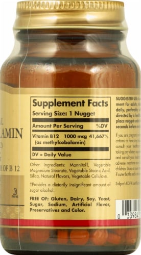 Solgar Methylcobalamin Vitamin B12 Nuggets 1000mg Perspective: right