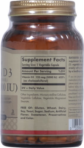 Solgar Vitamin D3 Vegetable Capsules Perspective: right