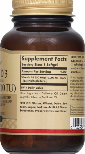 Solgar Vitamin D3 10000 IU Dietary Supplement Softgels Perspective: right