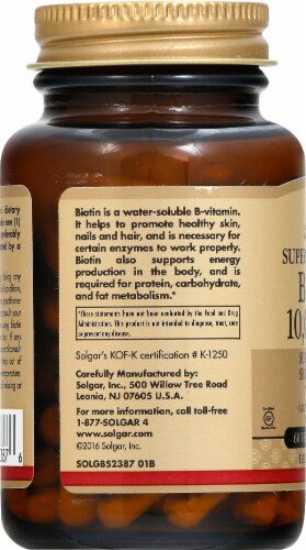 Solgar Super High Potency Biotin Vegetable Capsules 10000 MCG Perspective: right