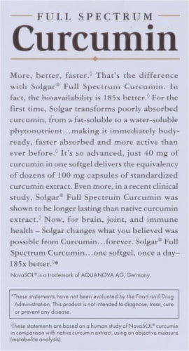 Solgar Full Spectrum Curcumin Dietary Supplement Softgels Perspective: right