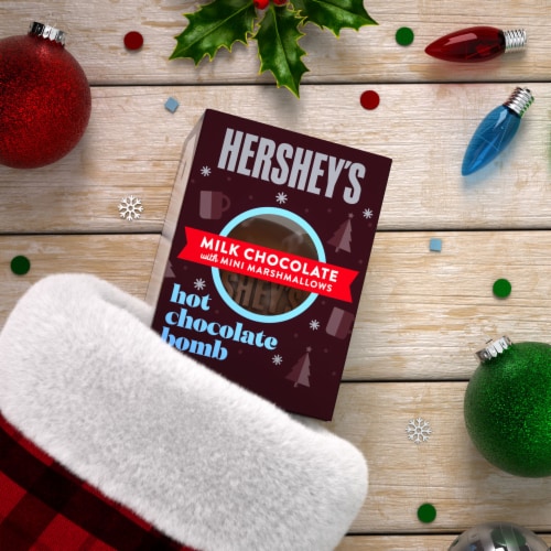 HERSHEY'S Milk Chocolate With Marshmallows Hot Chocolate Bomb Christmas Candy Gift Box Perspective: right