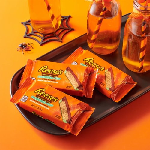 REESE'S Franken-Cup Milk Chocolate Peanut Butter with Green Creme Cups Candy Halloween Pack Perspective: right