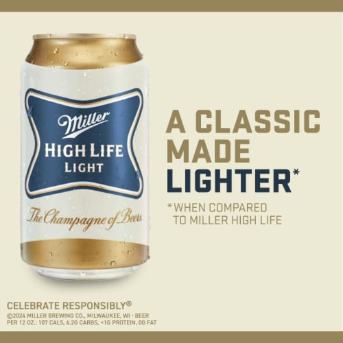 Miller High Life Light American Lager Beer Perspective: right
