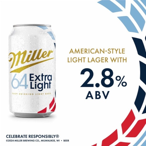 Miller64 Extra Light Lager Beer 18 Cans Perspective: right