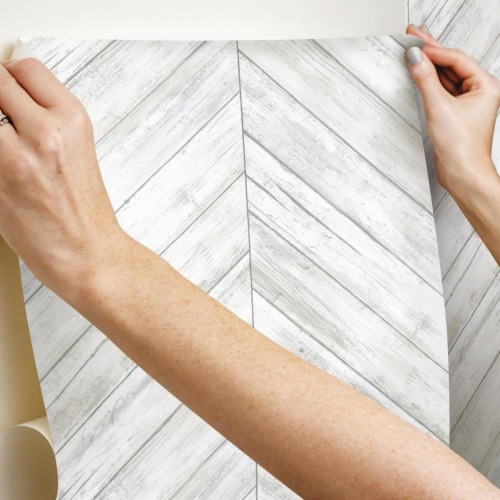 RoomMates Decor Modern Herringbone Wood Boards Look Peel & Stick Wallpaper - White Perspective: right