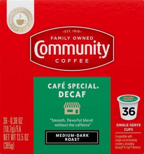Community Coffee Cafe Special Decaf Medium-Dark Roast Coffee Single-Serve Cups Perspective: right