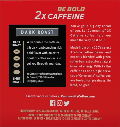 Community Coffee Dark Roast 2x Caffeine Coffee Single-Serve Cups Perspective: right