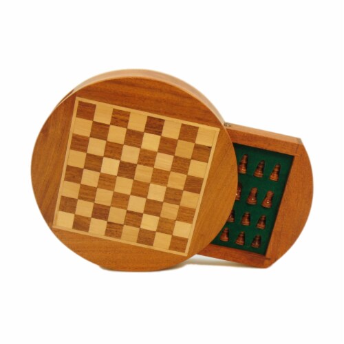 Wordlwise Magnetic Round Wood Inlaid Chess Set Perspective: right