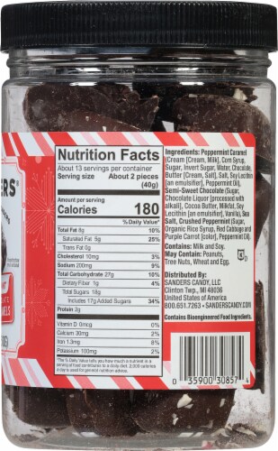 Sanders® Dark Chocolate Peppermint Sea Salt Caramels Holiday Candy Perspective: right