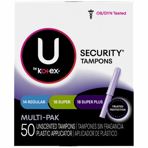 U by Kotex Regular Super & Super Plus Security Unscented Tampons Multipack Perspective: right