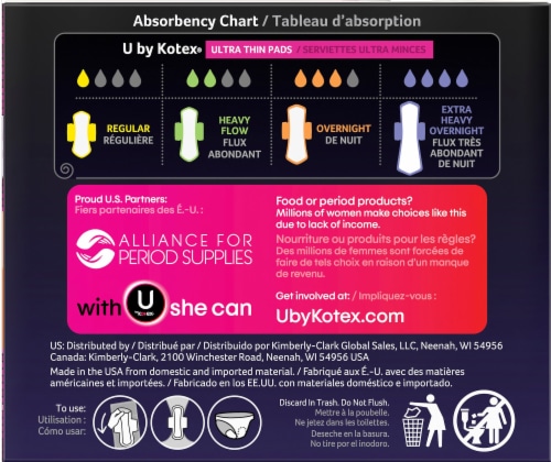 U by Kotex AllNighter Ultra Thin Overnight Unscented Pads with Wings Perspective: right