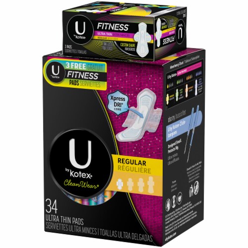 U by Kotex CleanWear Ultra Thin Regular Unscented Pads with Wings Perspective: right