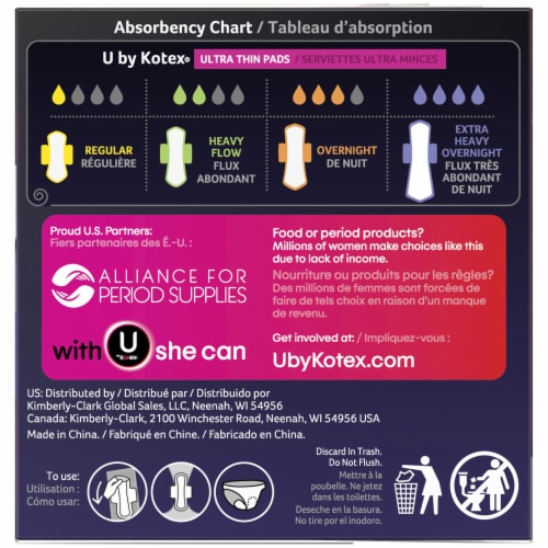 U by Kotex AllNighter Ultra Thin Extra Heavy Flow Unscented Overnight Pads with Wings Perspective: right