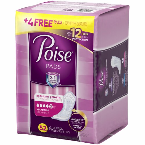 Poise Regular Maximum Incontinence Pads 52 Count Perspective: right