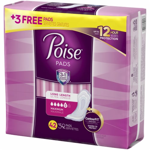 Poise Long Maximum Incontinence Pads Perspective: right