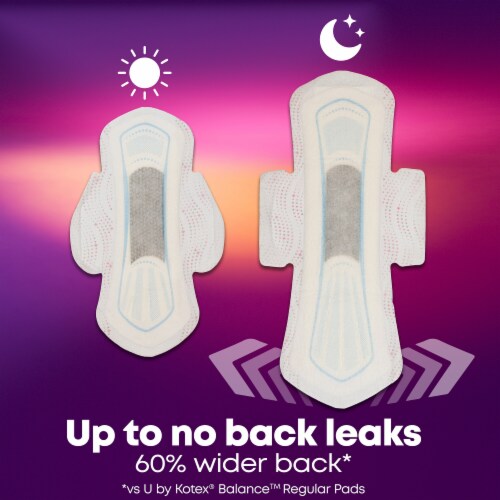 U by Kotex Balance Ultra Thin Overnight Pads with Wings Extra Heavy Absorbency Perspective: right