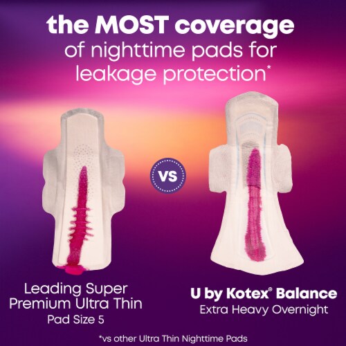 U by Kotex Balance Ultra Thin Overnight Pads with Wings Extra Heavy Absorbency Perspective: right