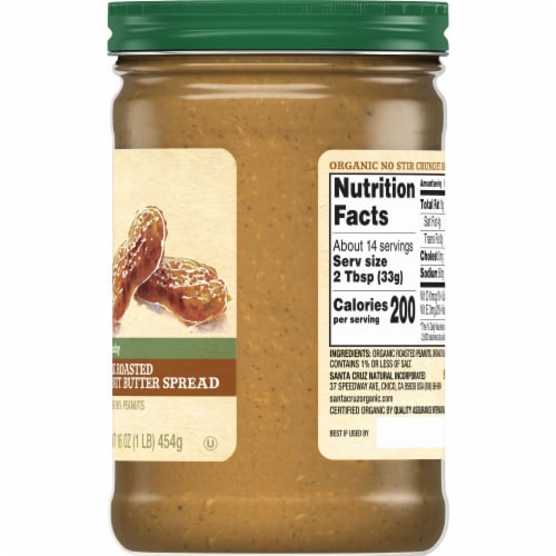 Santa Cruz Organic No Stir Crunchy Dark Roasted Peanut Butter Spread Perspective: right