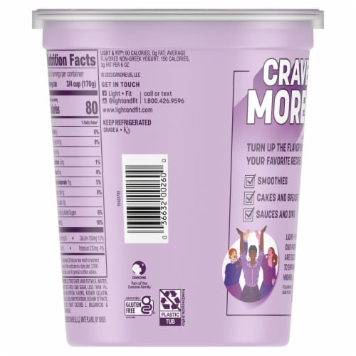 Light + Fit Nonfat Gluten-Free Vanilla Yogurt Tub Perspective: right