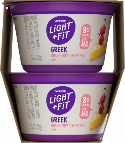 Light + Fit® Strawberry Cheesecake + Raspberry Lemon Tart Greek Nonfat Yogurt Perspective: right