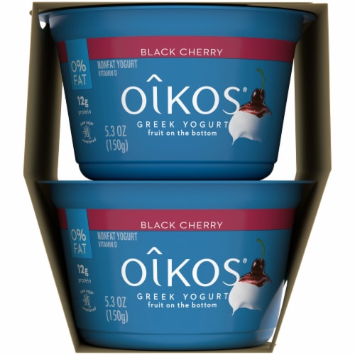 Oikos Fruit on the Bottom Black Cherry Nonfat Greek Yogurt Perspective: right
