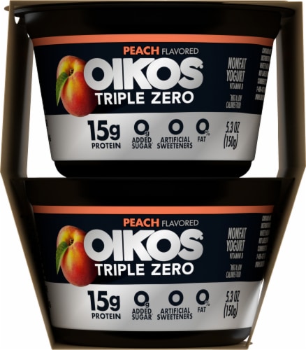 Oikos® Triple Zero Peach Blended Nonfat Greek Yogurt Perspective: right