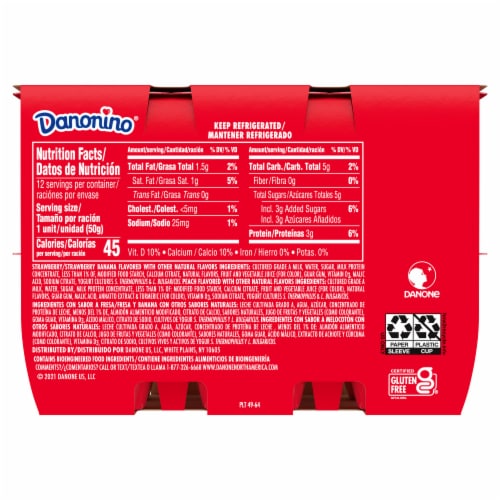 Danonino Strawberry, Strawberry Banana, and Peach  Kids Low Fat Yogurt Cups Perspective: right