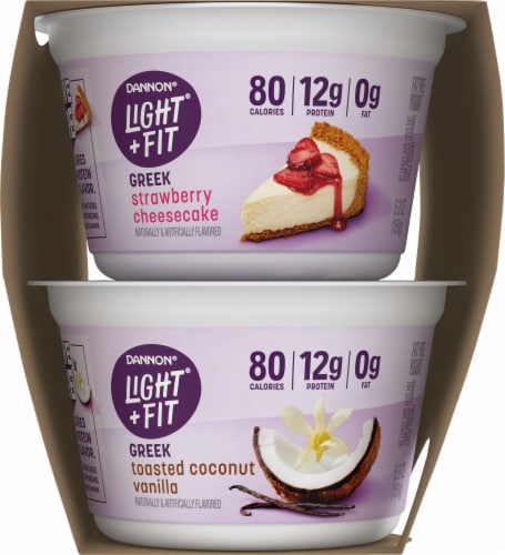 Light + Fit® Strawberry Cheesecake + Toasted Coconut Vanilla Nonfat Greek Yogurt Multipack Perspective: right
