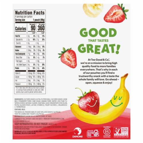 Too Good & Co. Kids Strawberry Banana Yogurt Pouch Perspective: right