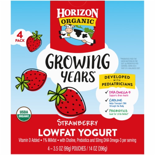 Horizon Organic Strawberry Kids Lowfat Yogurt Pouches Perspective: right