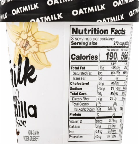 SO Delicious Dairy Free Creamy Vanilla Bean with Oat Milk Base Frozen Dessert Pint Perspective: right