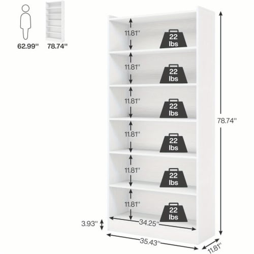 Tribesigns Six Tier Tall Bookcase Floor Standing Five Shelf Library Bookcase for Home Office Perspective: right