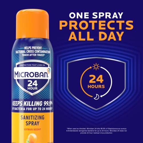 Microban 24 Hour Disinfectant Sanitizing Spray Citrus Scent Perspective: right