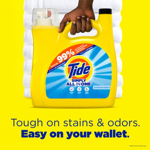 Tide Simply Clean & Fresh Liquid Laundry Detergent, Refreshing Breeze, 89 loads, 128 fl oz Perspective: right