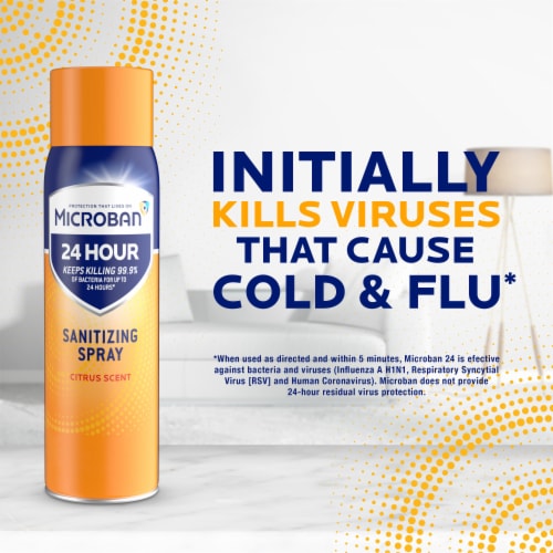Microban Citrus Scent 24 Hour Disinfectant Sanitizing Spray Perspective: right