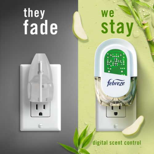 Febreze Bamboo LIGHT Fade Defy PLUG Air Freshener Starter Kit & Single Oil Refill Perspective: right