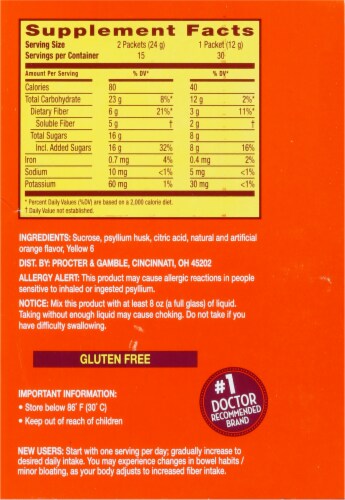 Metamucil 4-in-1 MultiHealth Real Sugar Fiber Orange Smooth Powder Packets Supplement Perspective: right