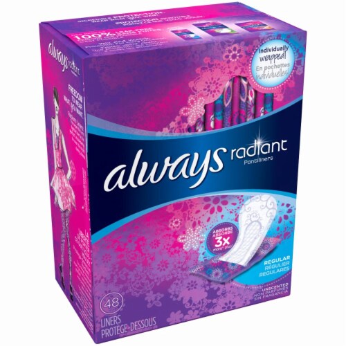 Always Radiant Pantiliner Regular Thin Unscented Panty Liners Perspective: right