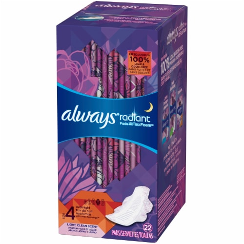 Always Radiant Size 4 Light Clean Scent Overnight Pads with Wings, 22 ct -  City Market