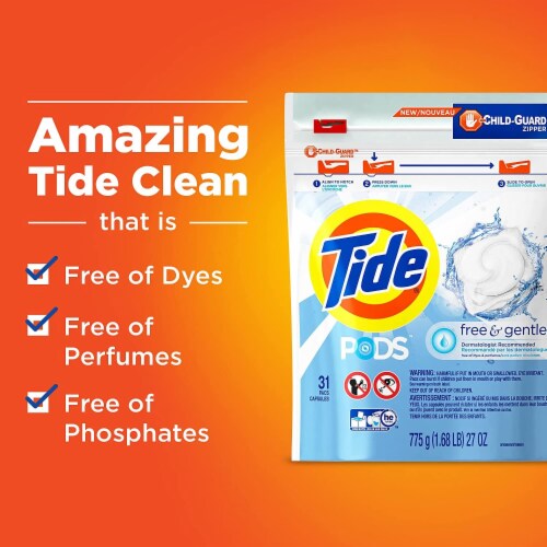 Tide PODS Free & Gentle Liquid Laundry Detergent Pacs Perspective: right