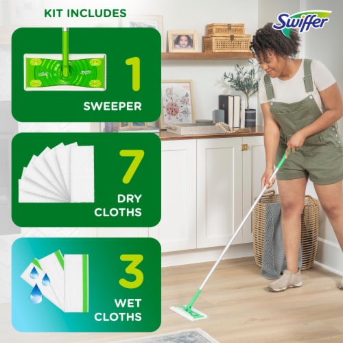 Swiffer Sweeper Dry and Wet Multi Surface Floor Cleaner Sweeping and Mopping Starter Kit Perspective: right