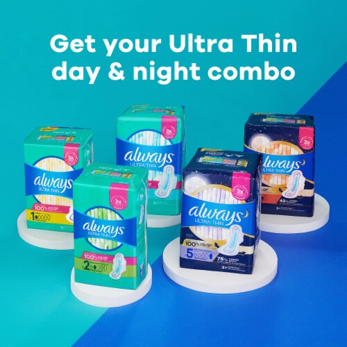 Always Ultra Thin Size 1 Regular Unscented Pads with Wings Perspective: right