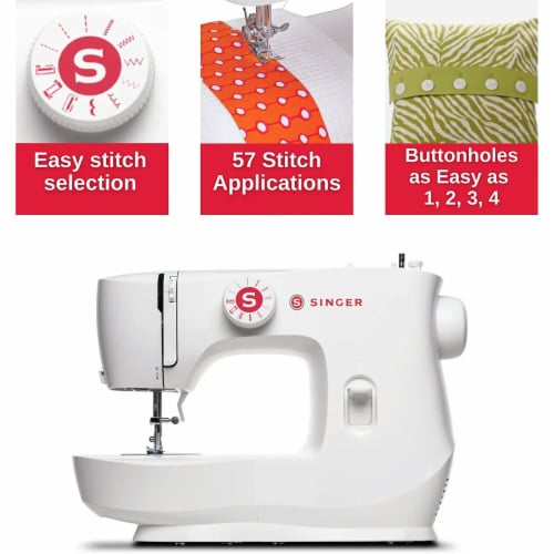 Singer MX60 Sewing Machine with 57 Stitch Applications and Accessories, White Perspective: right