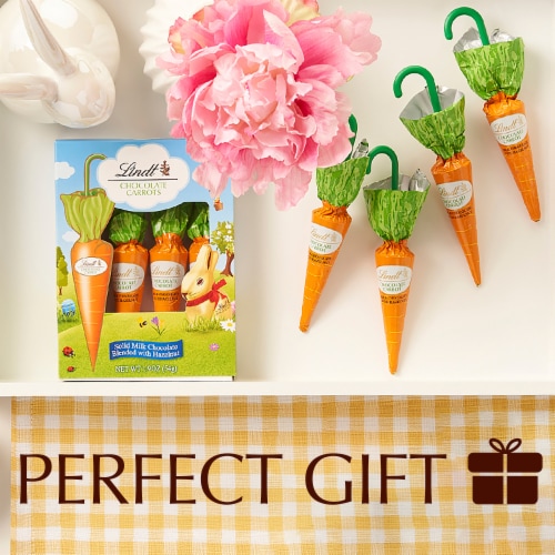 Lindt Carrots Solid Milk Chocolate Easter Candy Blended with Hazelnut Pack Perspective: right