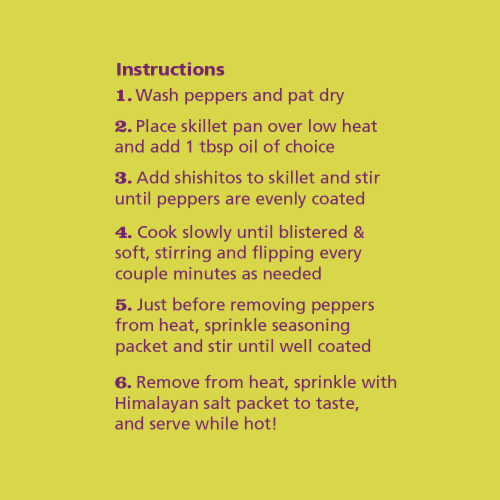 Frieda’s Quickfires™ Shishito Peppers Garlic Herb Meal Kit Perspective: right