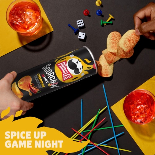 Pringles Scorchin' Cheddar Potato Crisps Chips Perspective: right