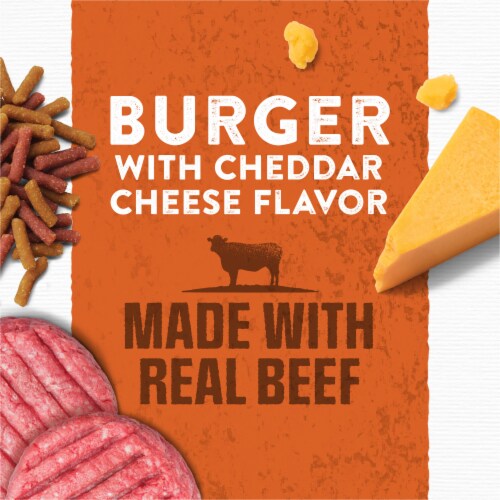 Purina Moist and Meaty Semi-Moist Dog Food Pouches Chopped Burger with Cheddar Cheese Perspective: right
